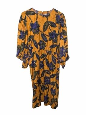 Vintage 80’s Avant Garde Puff Sleeve Floral Orange Purple Piped Sabino Dress 10